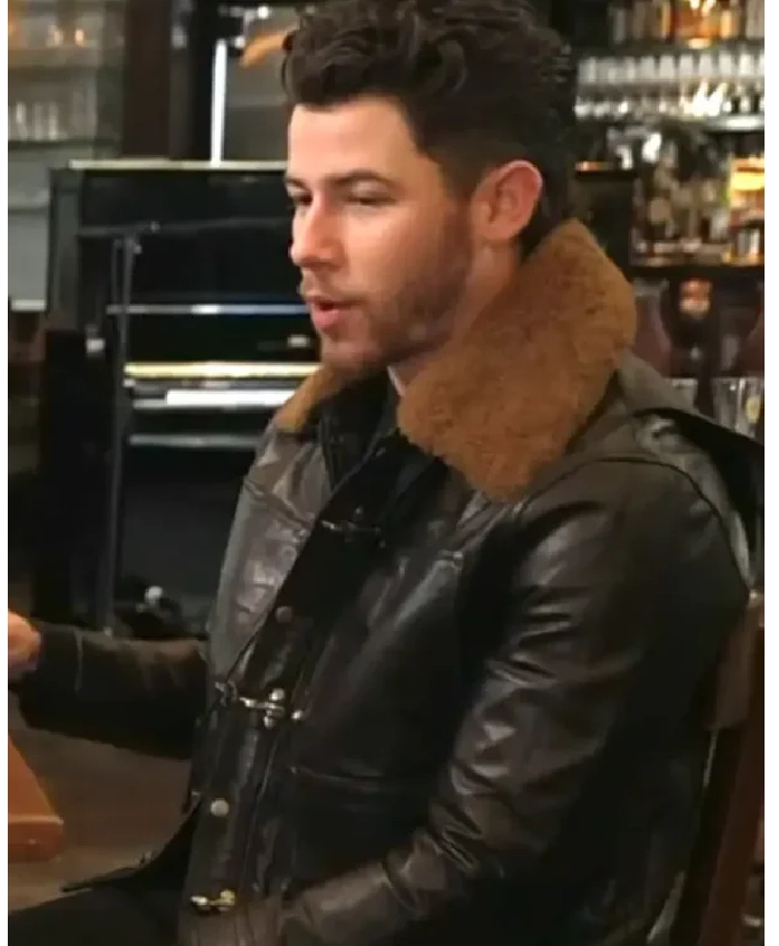 Nick Jonas The Today Show 2026 Sherpa Collar Leather Jacket