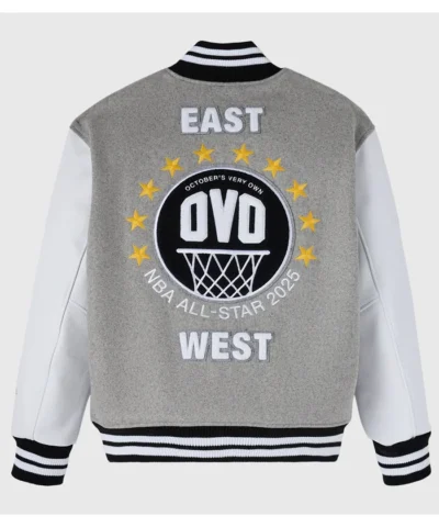 OVO NBA All-Star Gray Varsity Wool and Leather Jacket