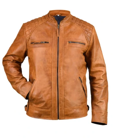 Order Ethan Distressed Waxed Leather Cafe Racer Jacket For Sale