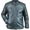 Order Now Ethan Distressed Waxed Leather Cafe Racer Green Jacket Sale