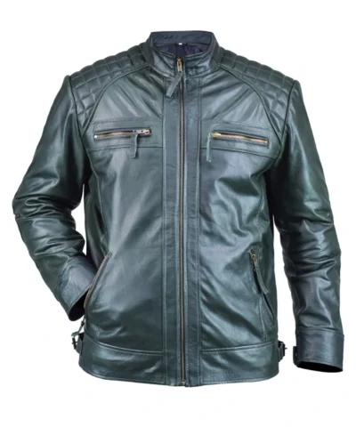 Order Now Ethan Distressed Waxed Leather Cafe Racer Green Jacket Sale
