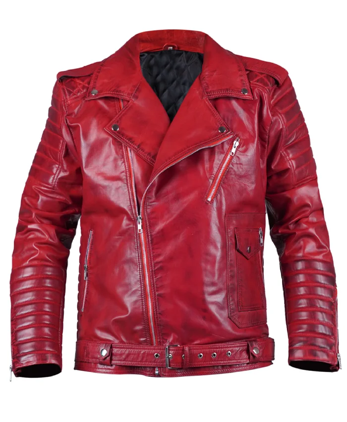 Red Leather Mens Biker Jacket