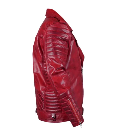 Red Real Leather Biker Style Jacket For Men