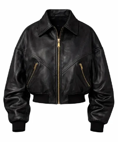 Alternative view of Rihanna Black Oversized Leather Bomber Jacket