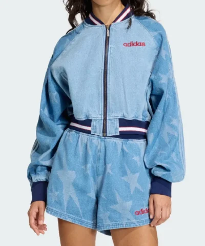 SST Denim Graphic Varsity Bomber Jacket