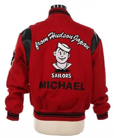 Sailors Michael Jackson Red Wool Varsity Jacket For Sale