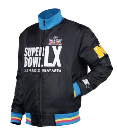 San Francisco Bay Area Super Bowl LX 2026 Black Satin Varsity Jacket