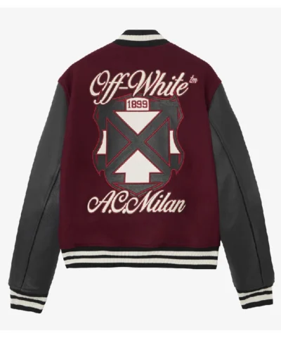 Shop AC MILAN X Off-White Bordeaux Wool Varsity Jacket