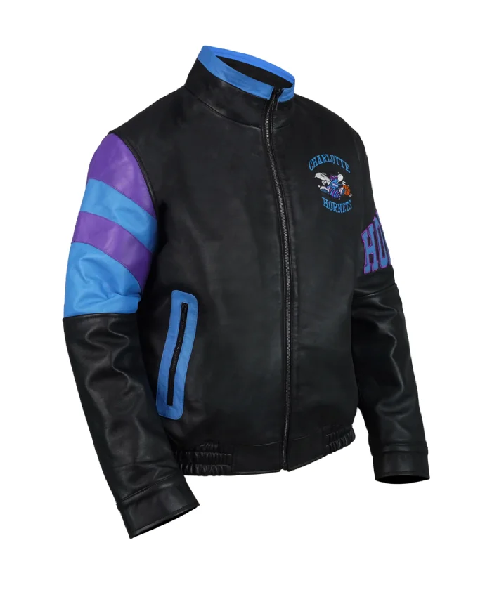 Shop Charlotte Hornets Vintage Leather Zipper Jacket For Sale