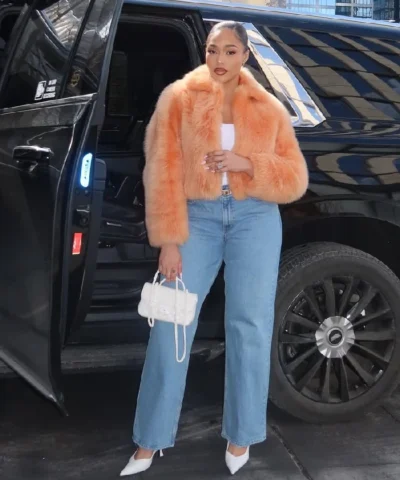 Shop Now Jordyn Woods Orange Fur Jacket