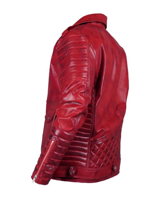 Shop Now Mens Red Leather Biker Jacket