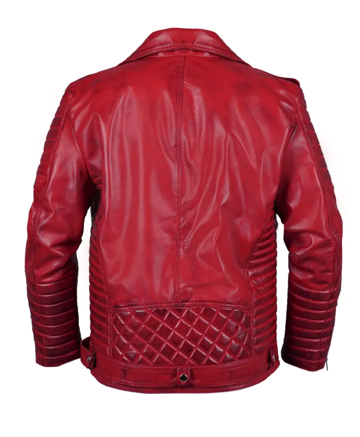 Shop Now Red Real Leather Biker Style Jacket For Men