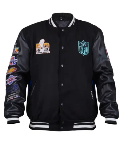 Shop Now Super Bowl LX 2026 Wool Varsity Bomber Jacket