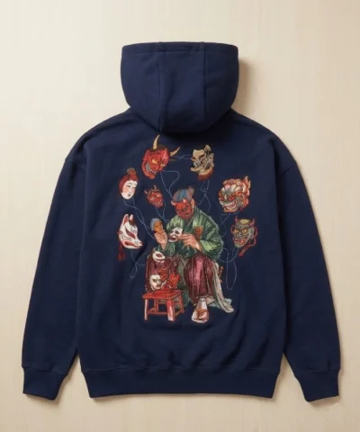 Shop Now Vescartes Japanese Mask Art Navy Hoodie