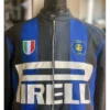 Shop Plateau x Inter Milan Black and Blue Zip-Up Leather Jacket 