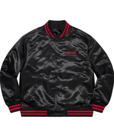 Shop Supreme x Thrasher Full-Snap Satin Varsity Bomber Jacket 
