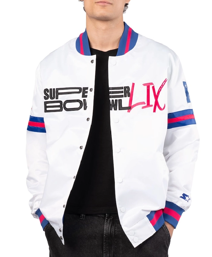 Super Bowl LIX Starter Full-Snap White Varsity Jacket
