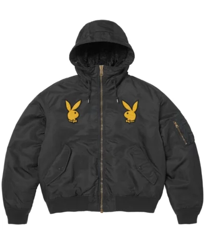 Supreme x Playboy MA 1 Black Stain Hooded Jacket