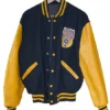 Teamsters Black and Gold Full-Snap Varsity Wool and Leather Jacket