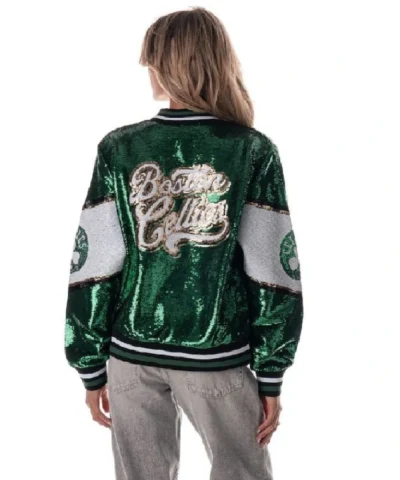 The Wild Collective Boston Celtics Sequin Bomber Kelly Green Full-Zip Jacket