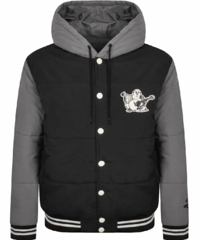 True Religion Black Puffer Varsity Jacket