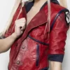 VI Red Cropped Leather Jacket