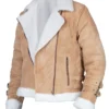 Womens Brown Suede Biker Jacket With White Fur