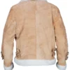 Womens Brown Suede Biker Jacket With White Fur Back