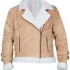 Womens Brown Suede Biker Jacket With White Fur Front
