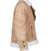 Womens Brown Suede Biker Jacket With White Fur Right