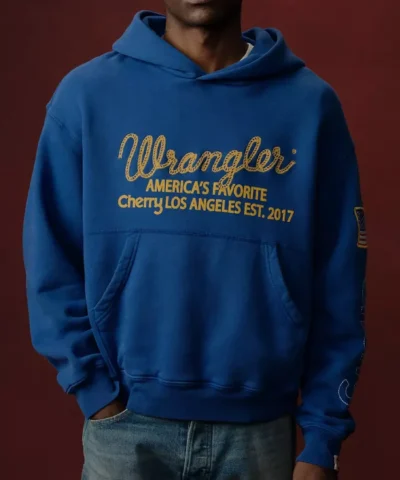 Wrangler x Cherry Americas Blue Hoodie Front View