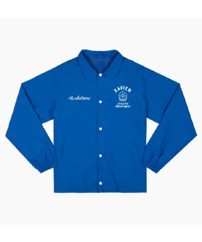 1970s Xavier Musketeers Basketball Full Snap Blue Coaches Jacket