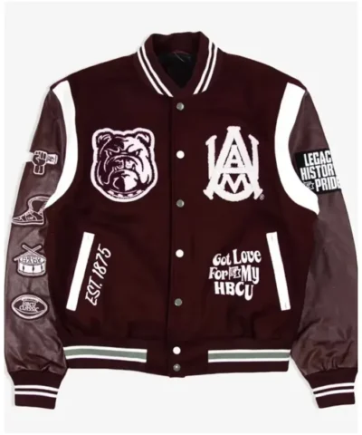 Alabama University Motto Maroon Wool with Leather Jacket