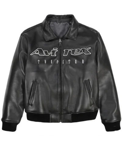 Avirex X Trapstar Black Leather Jacket For Sale 