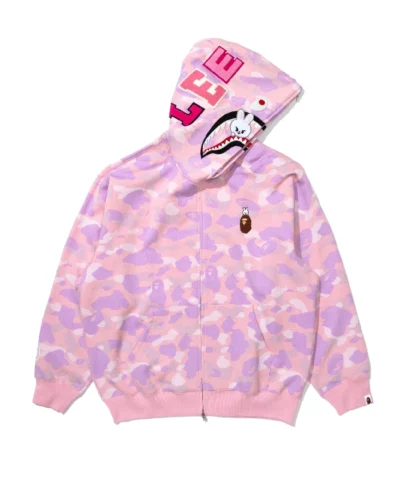 Bape x Stray Kids Shark Pink Hoodie
