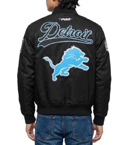 Black Detroit Lions Living Large Full-Zip Twill Cotton Jacket