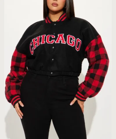 Black Stylish Womens Chicago Bulls Varsity Jacket