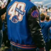 Boise State Branded Wool with Leather Sleeve Full Snap Varsity Jacket