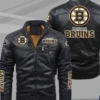 Boston Bruins NHL Team Full Zip Up Leather Jacket