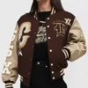 Breezy Bowl XX Brown And Beige Letterman Varsity Jacket