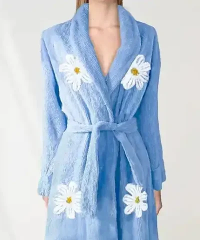 Buy Now Falling Daisies Chenille Blue Bathrobe