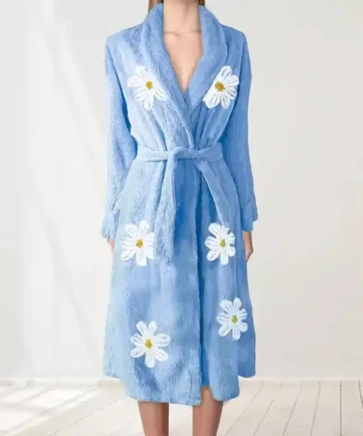 Buy Now Falling Daisies Chenille Blue Bathrobe For Sale 