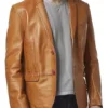 Casual Genuine Sheepskin Leather Brown Blazer