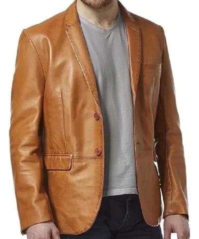 Casual Genuine Sheepskin Leather Brown Blazer