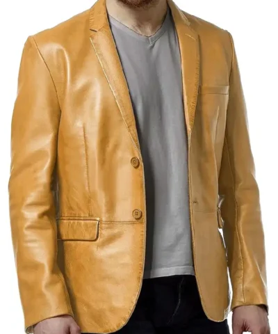Casual Genuine Sheepskin Leather Slightly Golden Blazer