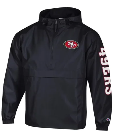 Champion San Francisco 49ers Packable Black Hooded Half Zip Jacket
