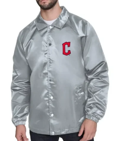 Cleveland Guardians Coaches Retro Logo Full-Snap Satin Jacket