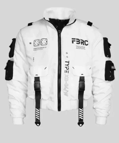 Cyberpunk FBRC XB 04 Cropped White Bomber Jacket For Men and Women