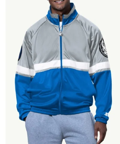 Dallas Mavericks Veteran Full Zip Grey and Blue Jacket