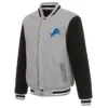 Detroit Lions Grey and Black Wool Varsity Jacket